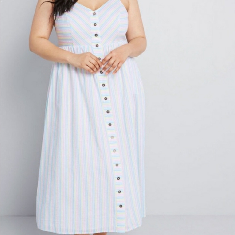 NWOT Pastel Pin Stripe Button Up Long Dress